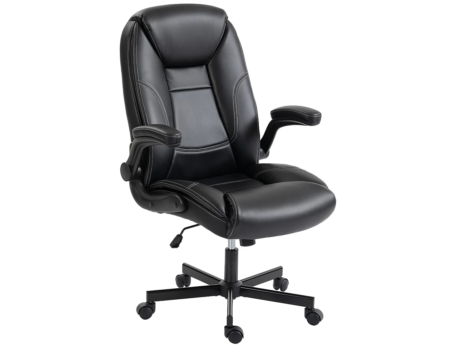 Chaise de bureau manager accoudoirs relevables synthétique noir surpiqûres blanc