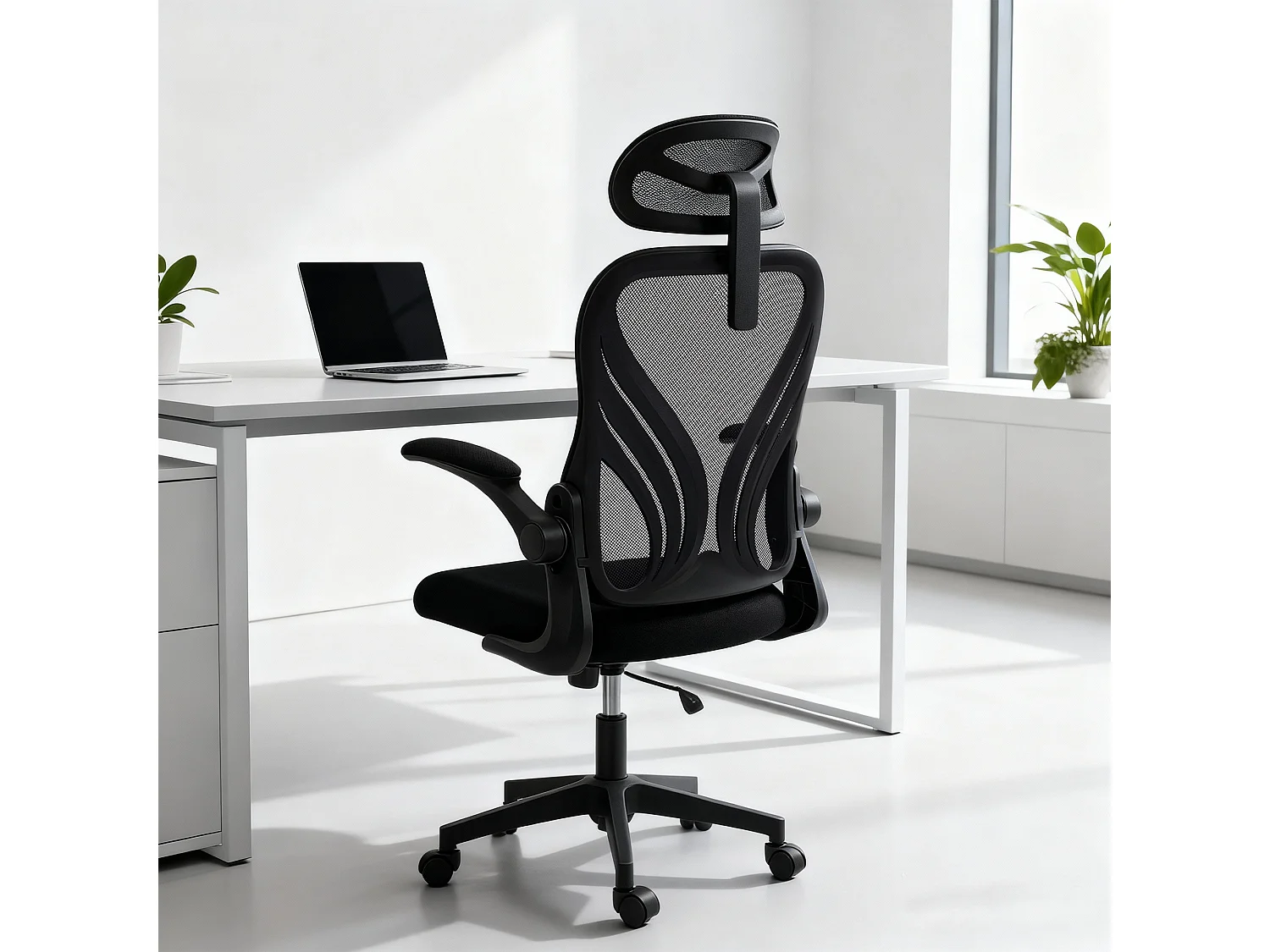 Chaise de bureau ergonomique réglable accoudoirs relevables dossier rabattable noir