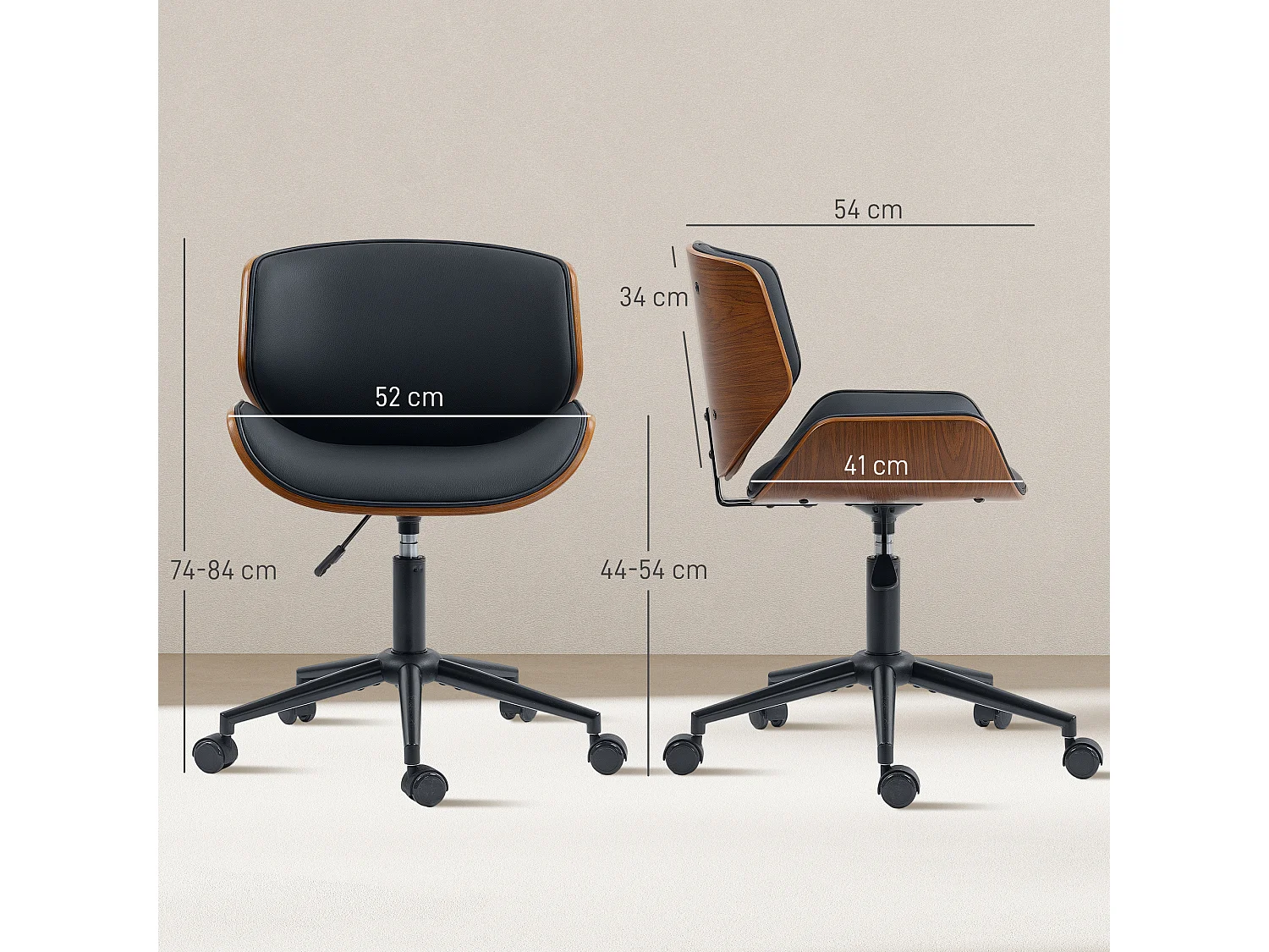 Chaise de bureau sans accoudoirs hauteur réglable PU noir