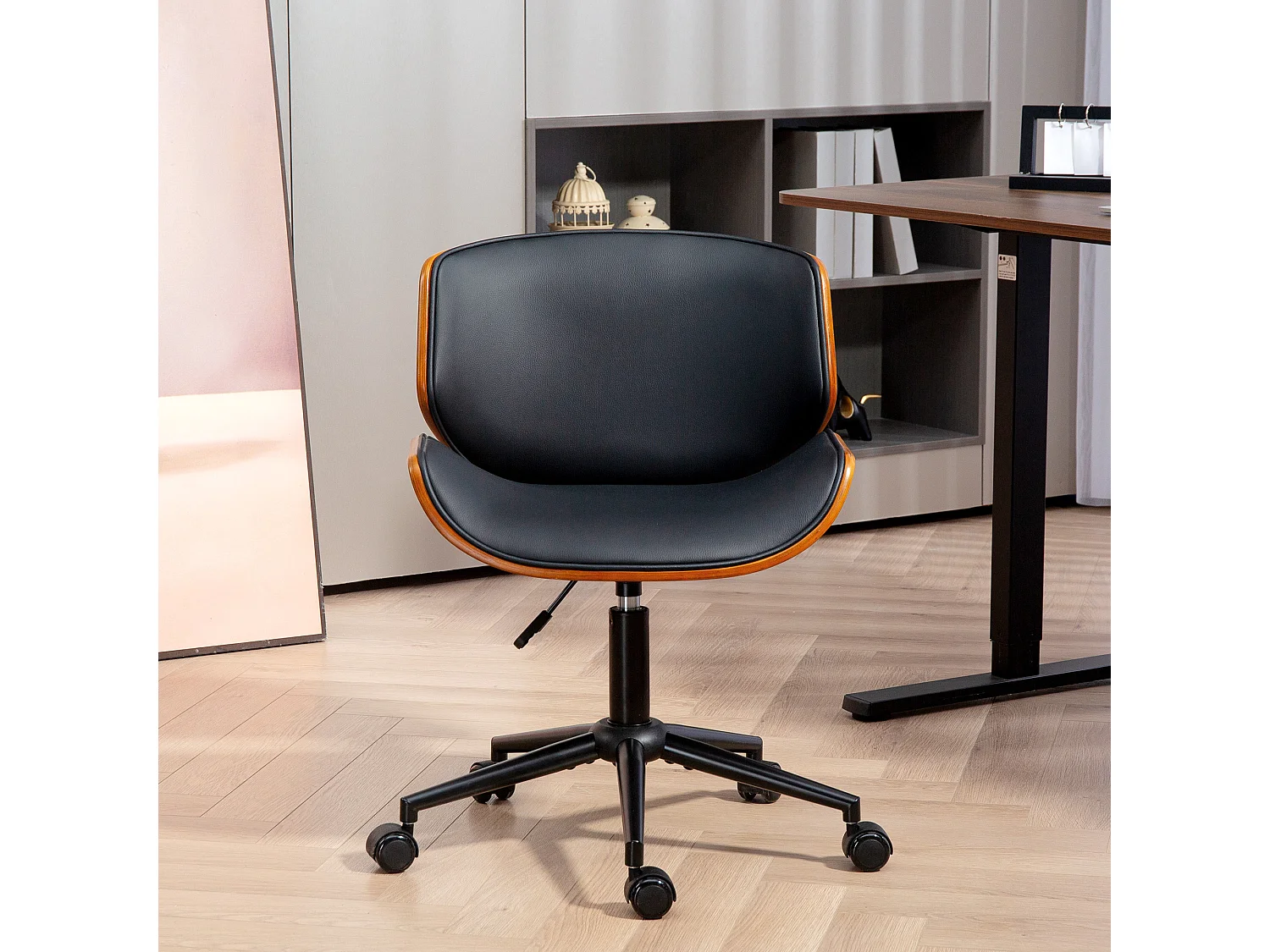 Chaise de bureau sans accoudoirs hauteur réglable PU noir
