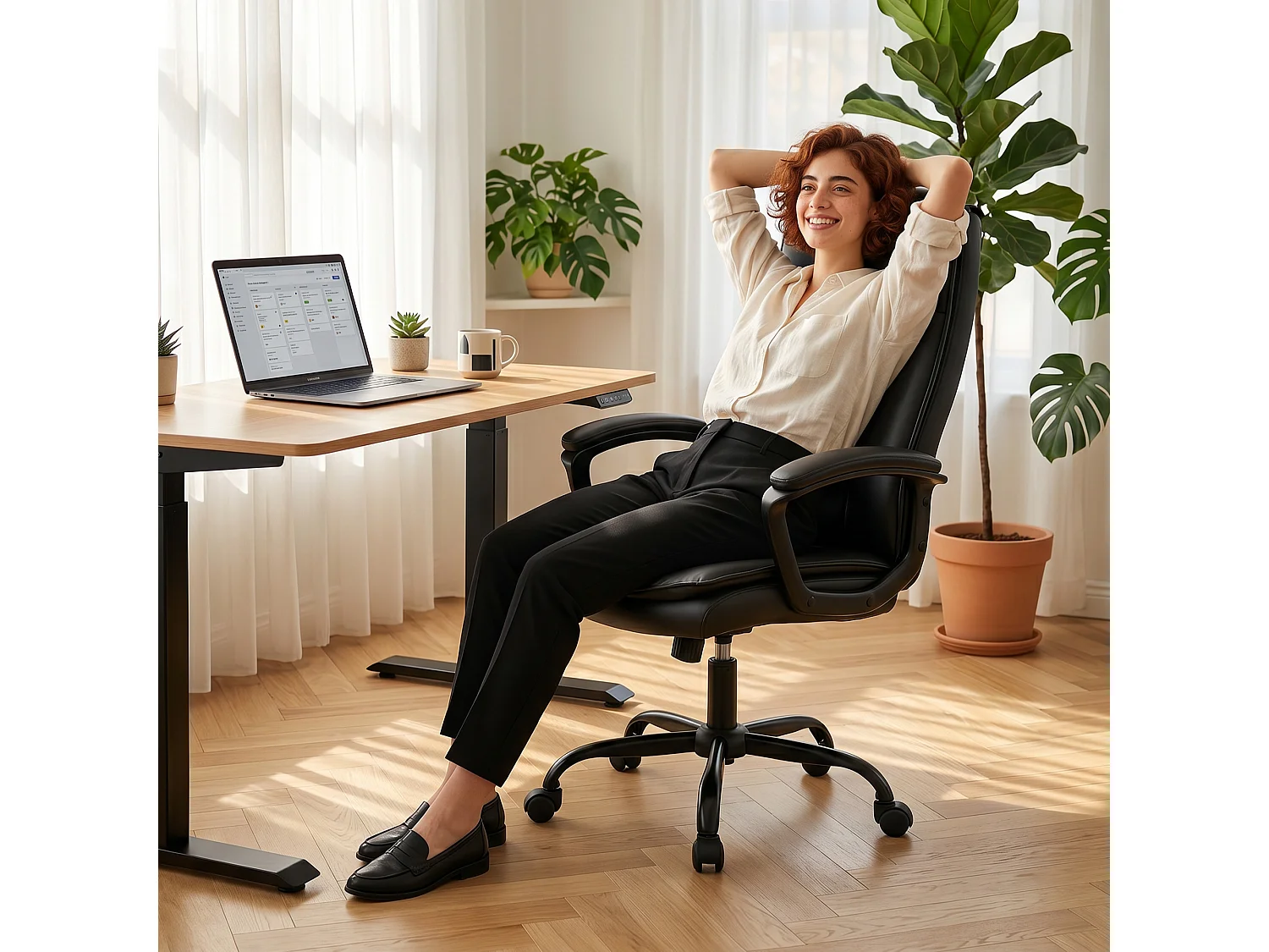 Chaise de bureau manager accoudoirs rembourrés métal synthétique noir