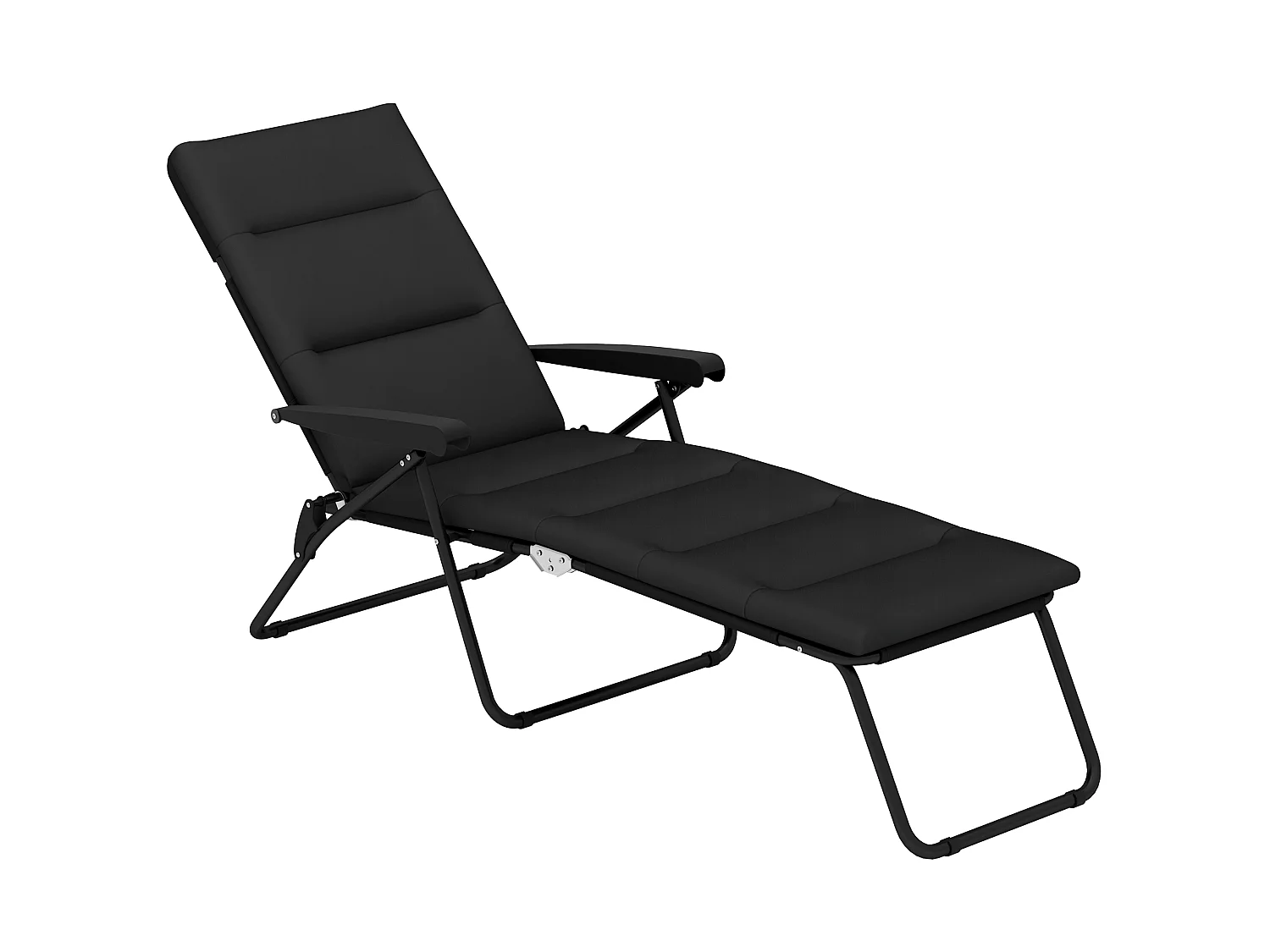 Bain de soleil pliable transat inclinable 6 positions grand confort avec matelas + accoudoirs acier polyester noir