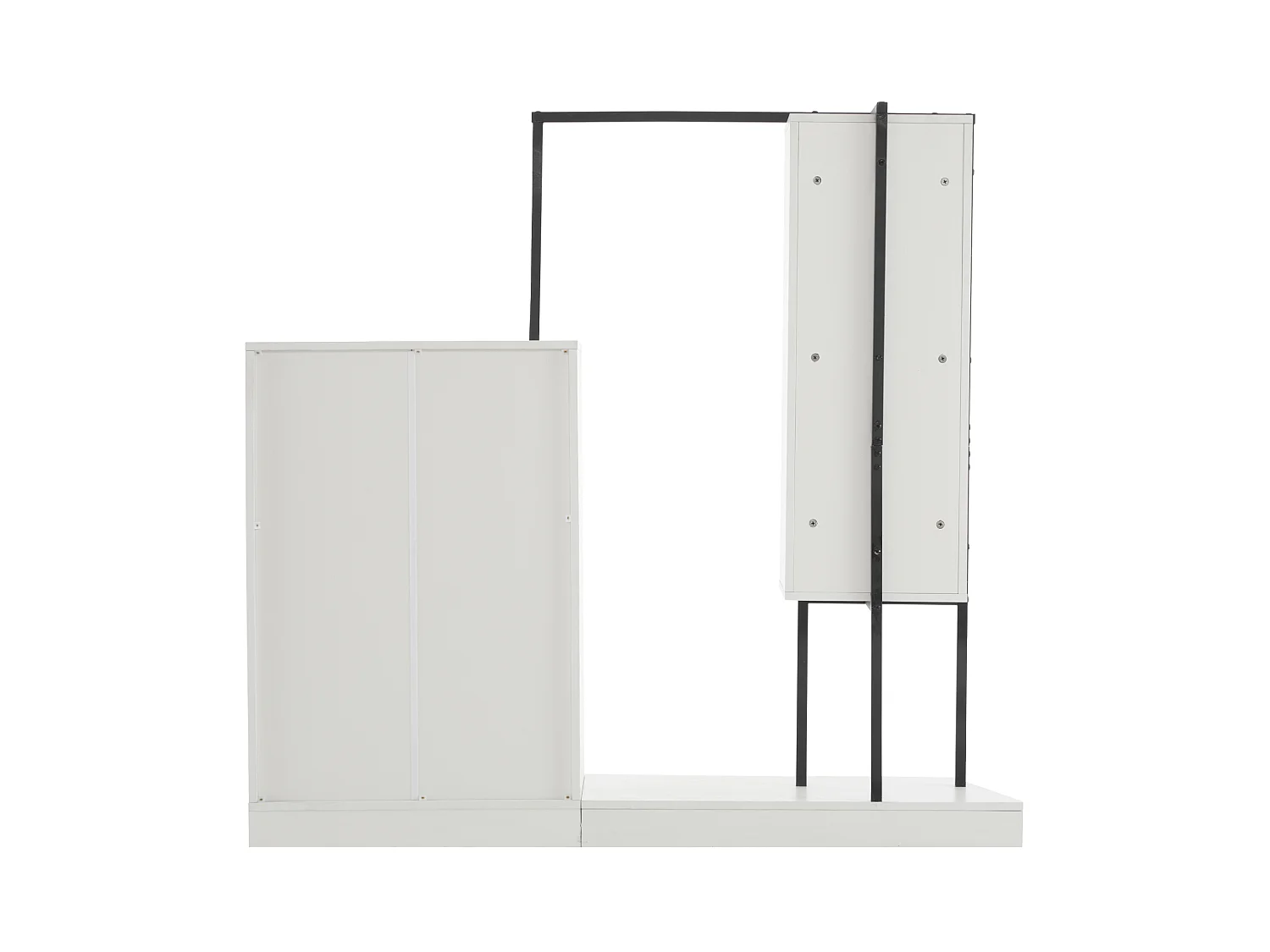 Commode multifonctionnel - 4 tiroirs +3 compartiments ouverts + tringle à vêtements - Blanc