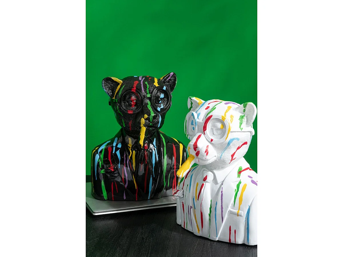 Buste Léopard "Tâches de Peinture" 31cm Blanc