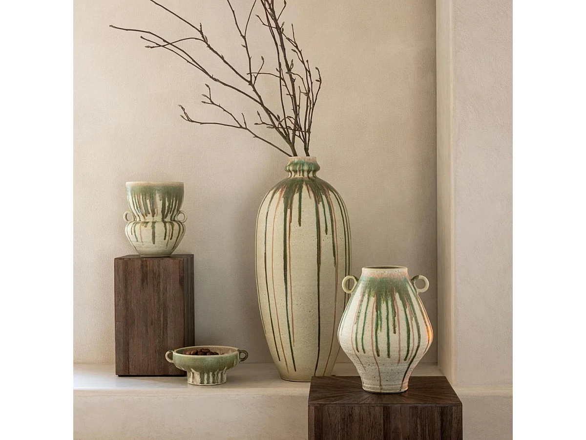 Vase en Céramique "Oliveto" 45cm Beige & Vert