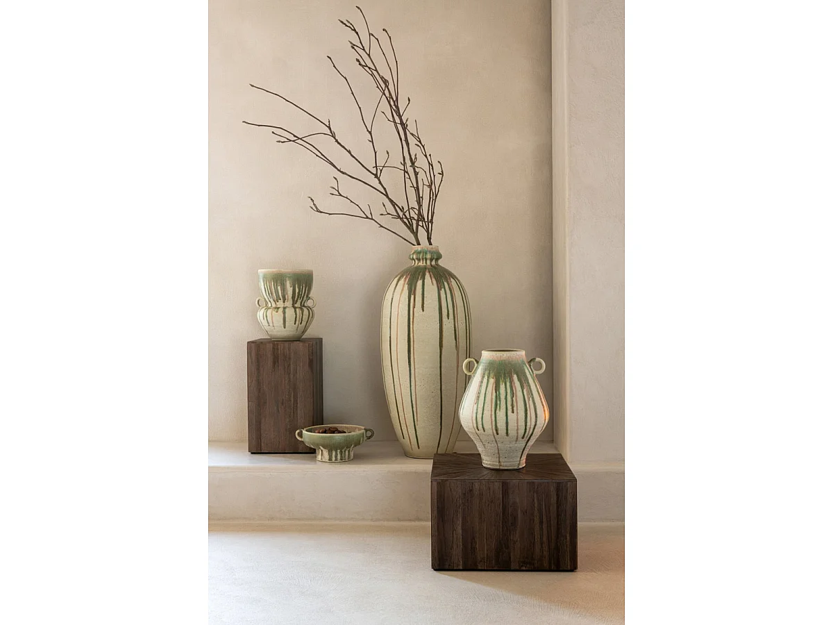 Vase en Céramique "Oliveto" 45cm Beige & Vert
