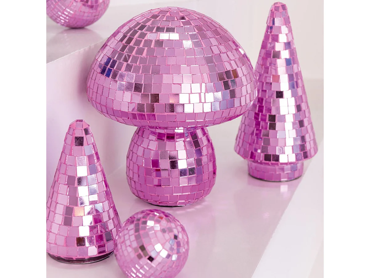 Champignon Disco en Verre "Miroir" 23cm Rose