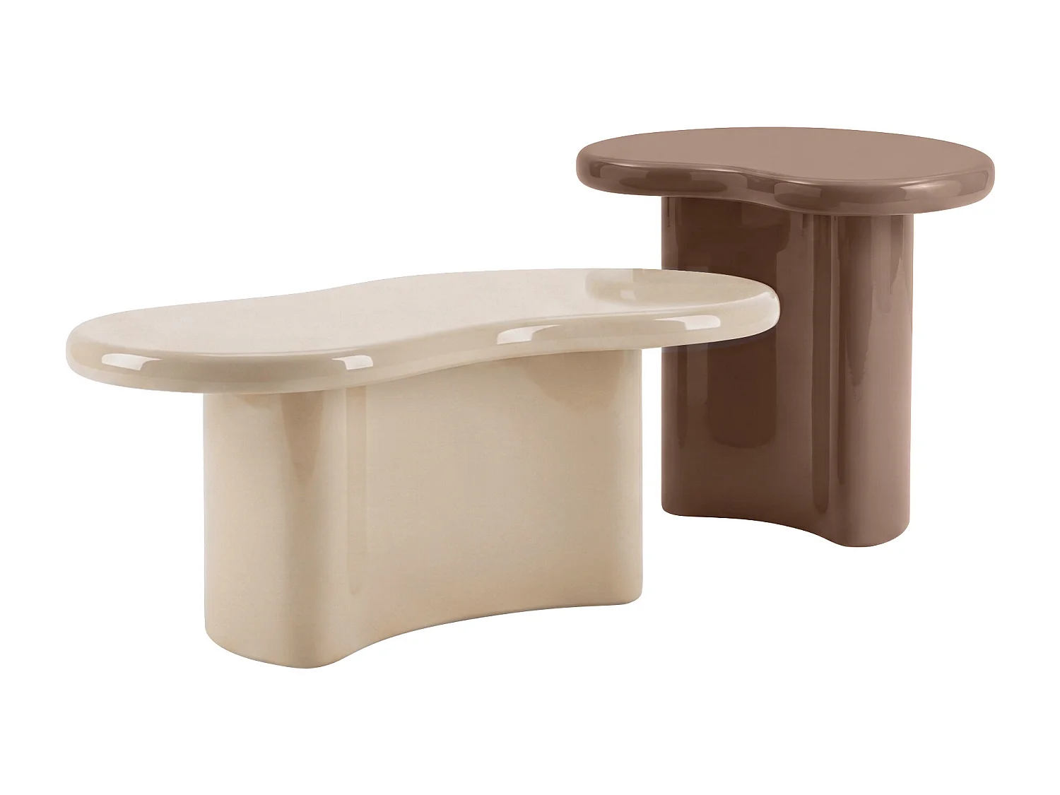 Lot de 2 tables basses en MDF - Beige et marron laqué - MARVIK