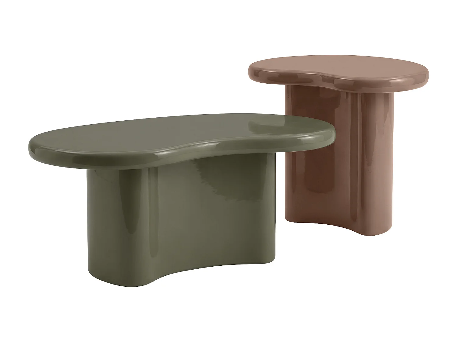 Lot de 2 tables basses en MDF - Kaki et marron laqué - MARVIK