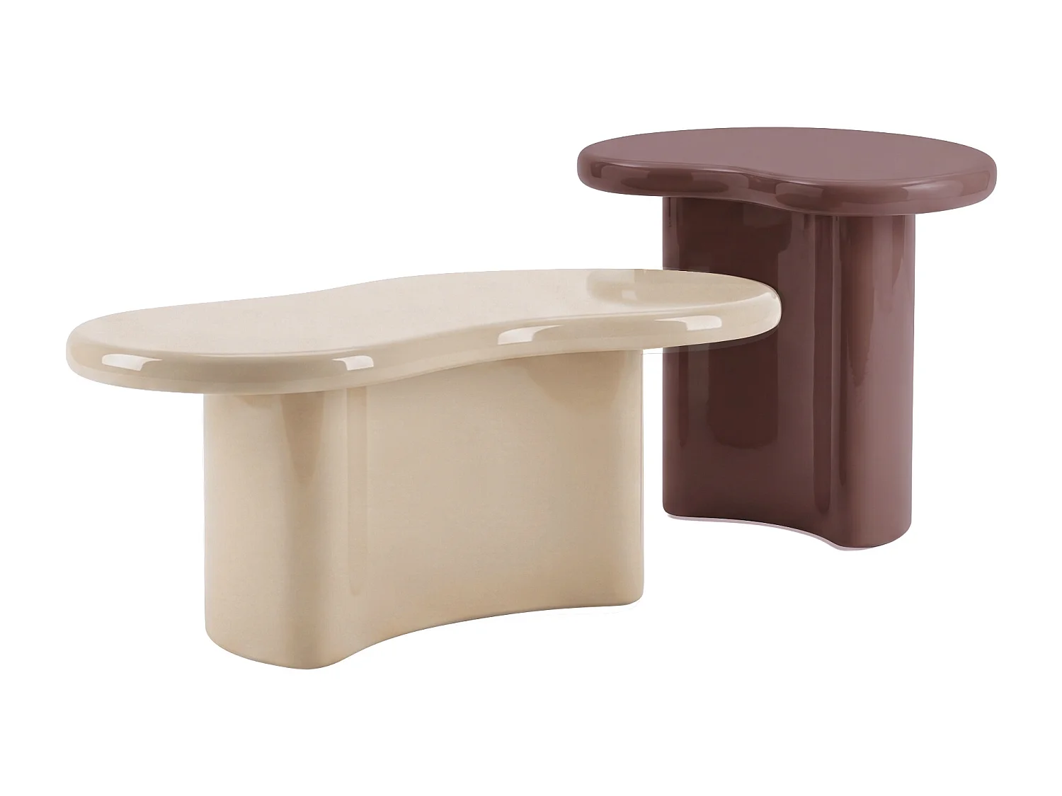 Lot de 2 tables basses en MDF - Beige et bordeaux laqué - MARVIK
