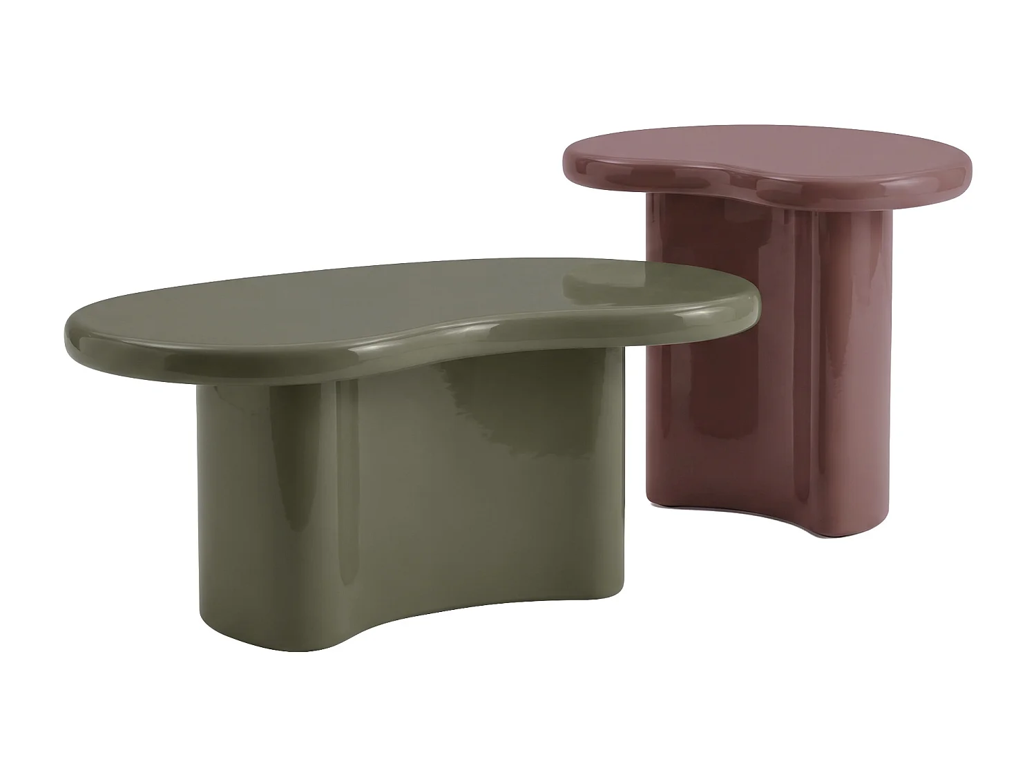 Lot de 2 tables basses en MDF - Kaki et bordeaux laqué - MARVIK