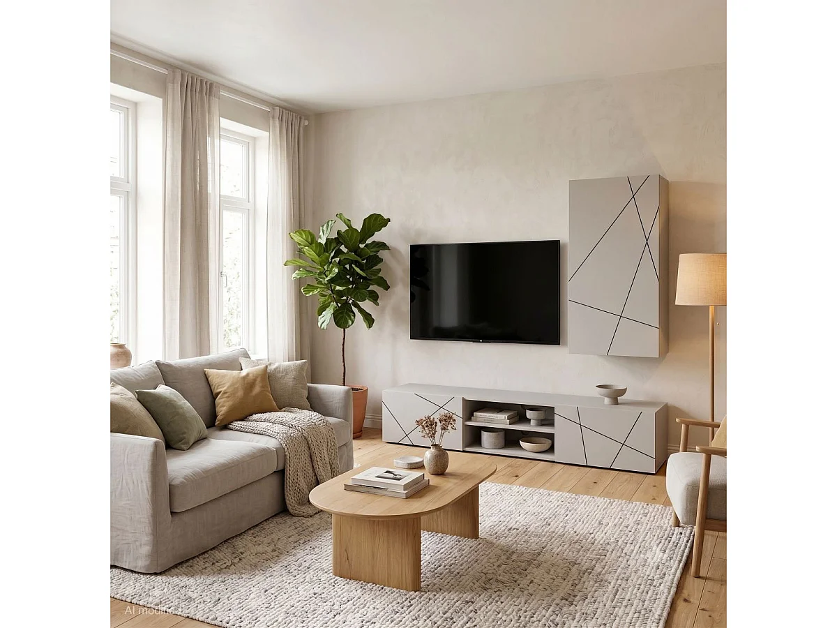Ensemble Meuble TV 2P "Geo" 180cm Beige