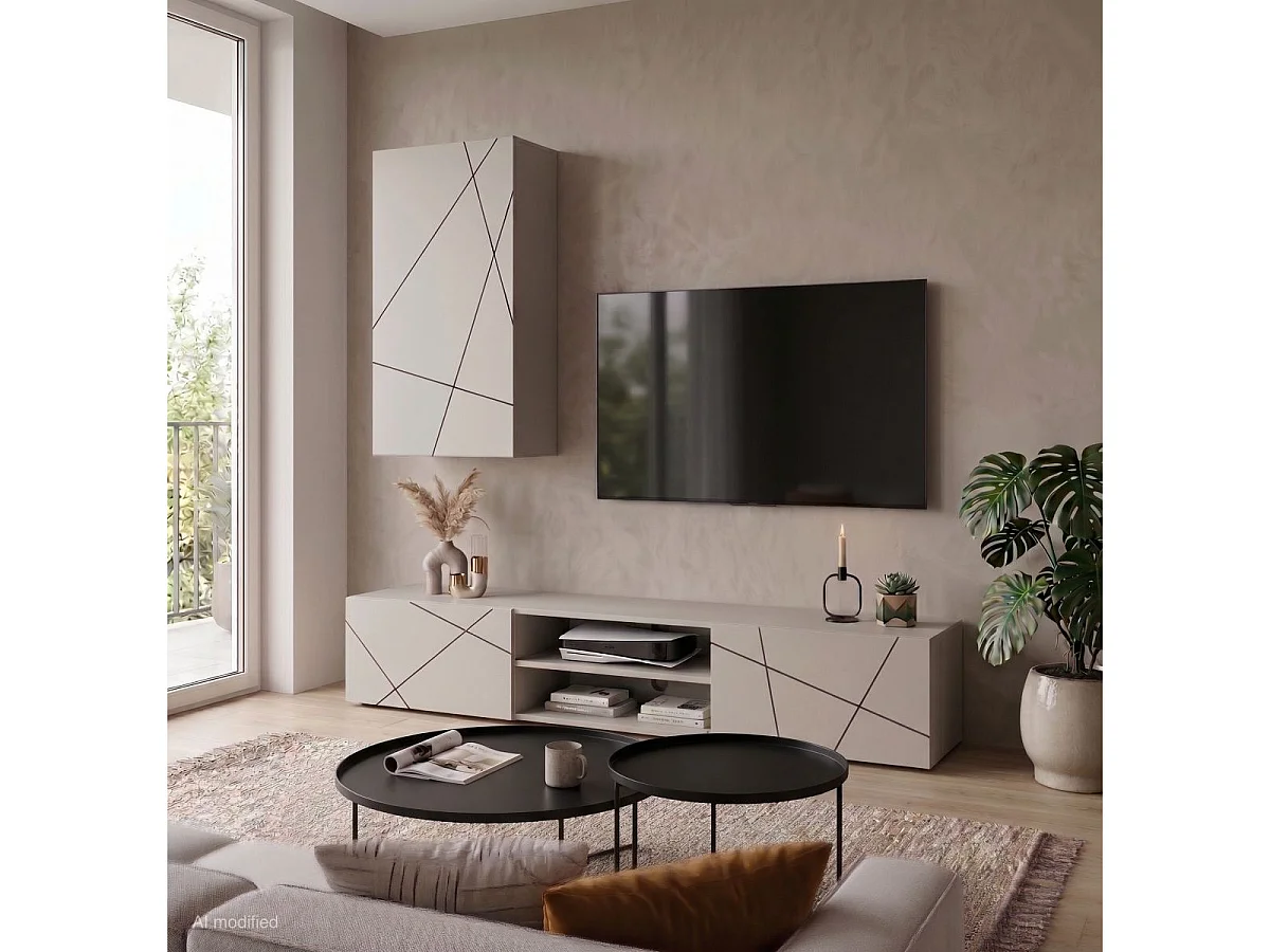 Ensemble Meuble TV 2P "Geo" 180cm Beige