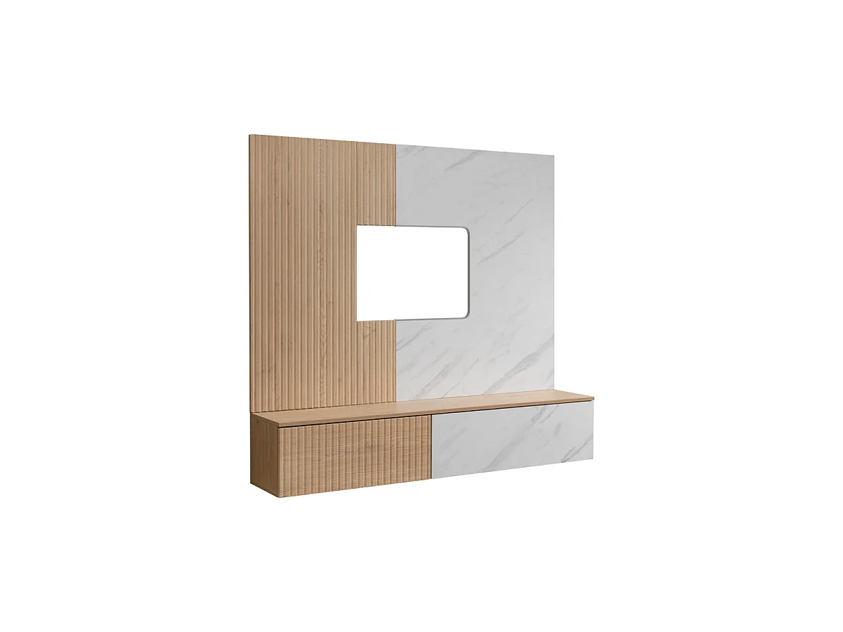 Ensemble Meuble TV "Kip" 160cm Blanc & Naturel