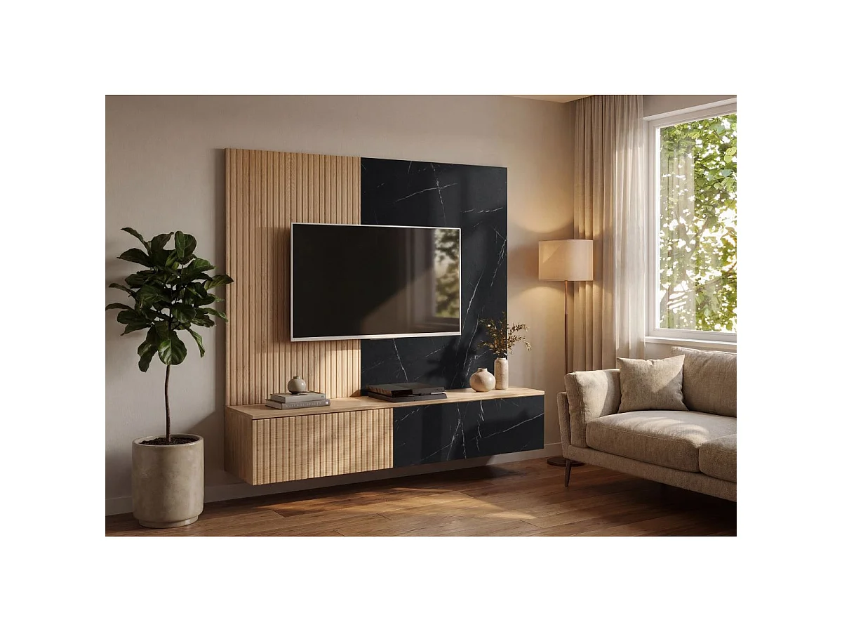 Ensemble Meuble TV "Kip I" 160cm Noir & Naturel