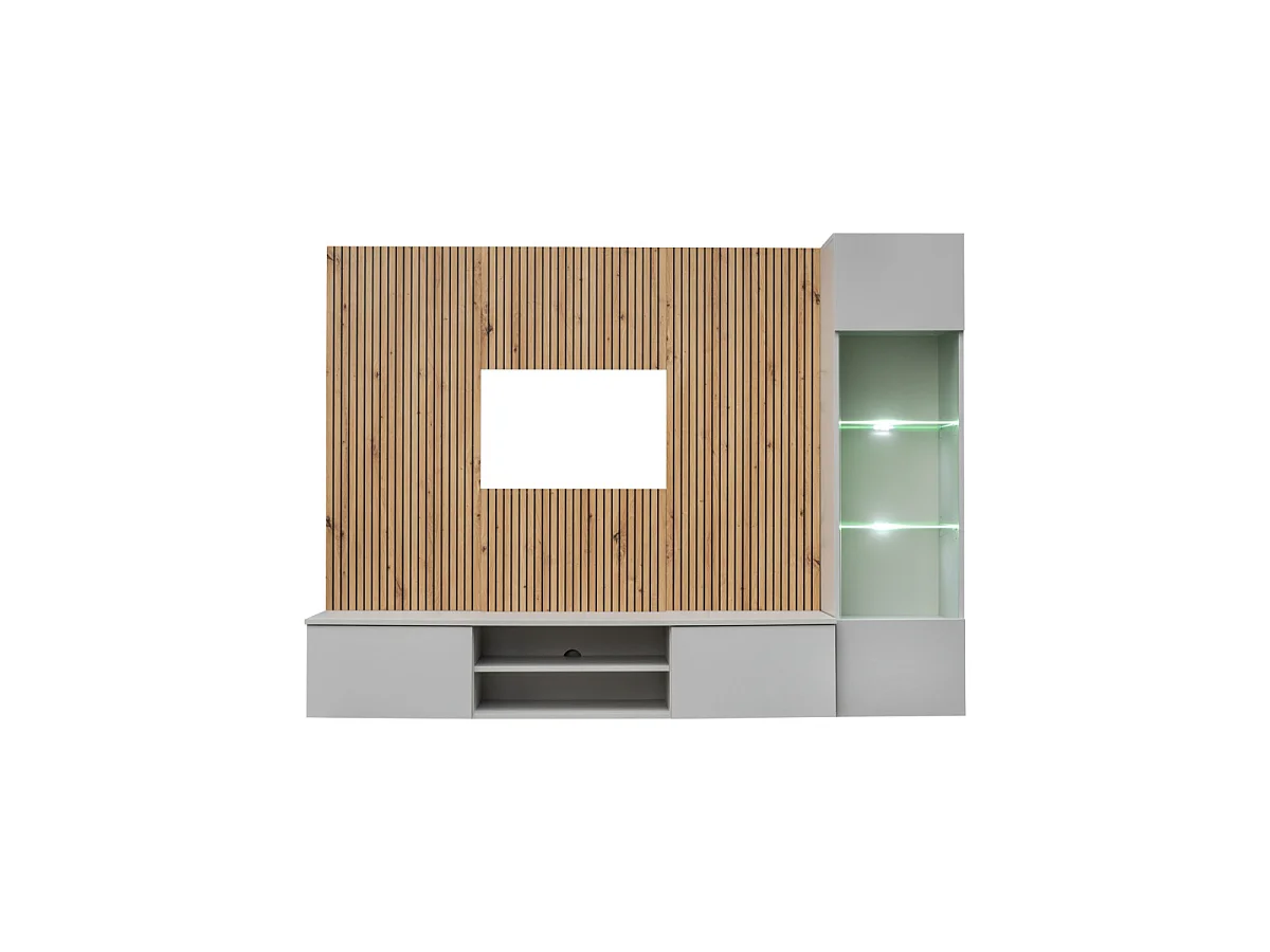 Ensemble Meuble TV Rayure "Xari" 200cm Naturel & Gris Perle