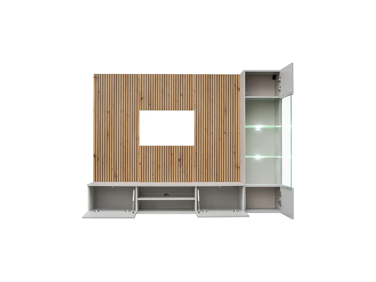 Ensemble Meuble TV Rayure "Xari" 200cm Naturel & Gris Perle