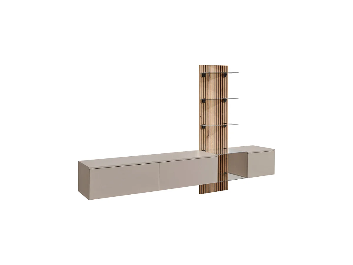 Ensemble Meuble TV Mural "Luzz" 220cm Gris & Naturel