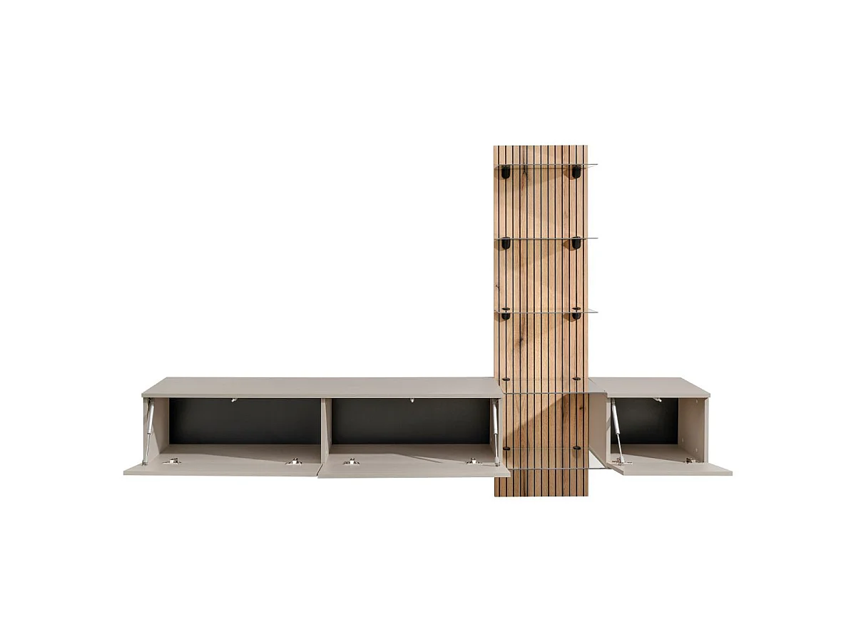 Ensemble Meuble TV Mural "Luzz" 220cm Gris & Naturel