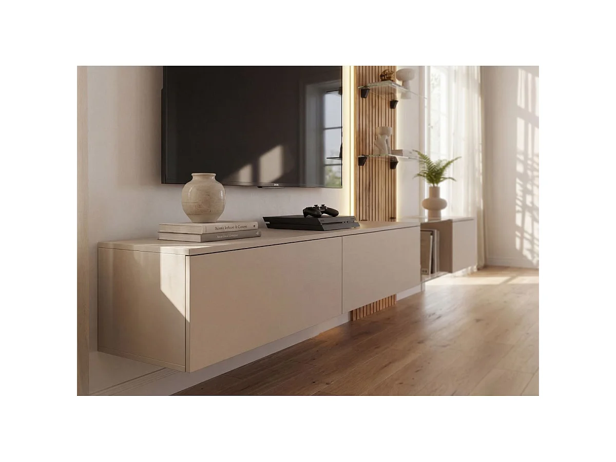 Ensemble Meuble TV Mural "Luzz" 220cm Gris & Naturel