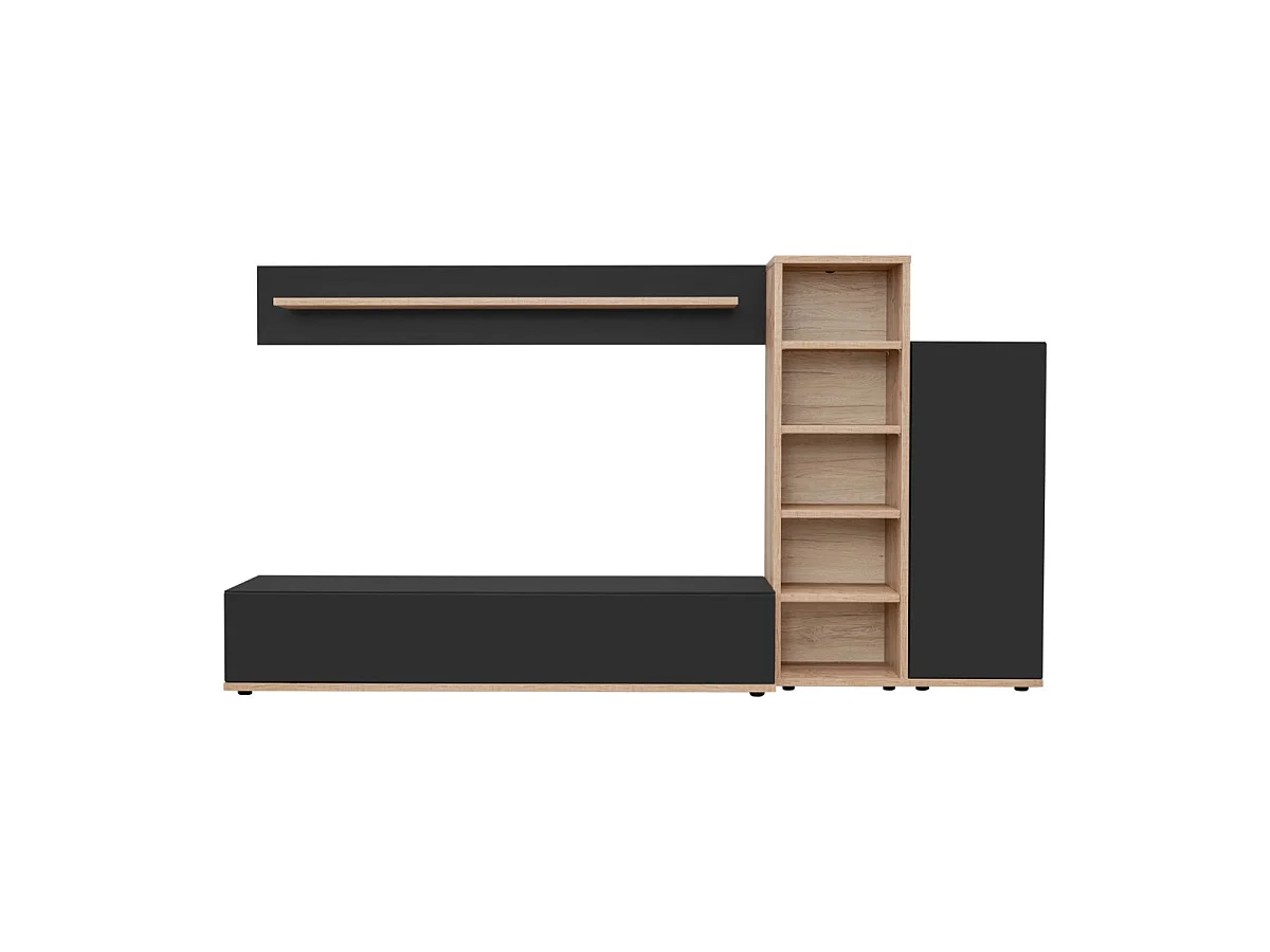Ensemble Meuble TV Design "Skill" 240cm Noir & Naturel