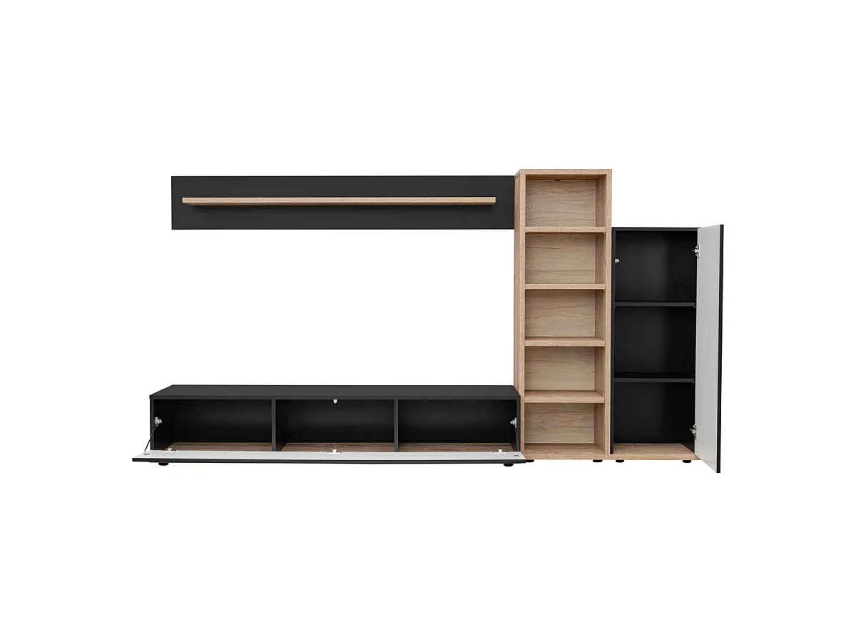 Ensemble Meuble TV Design "Skill" 240cm Noir & Naturel