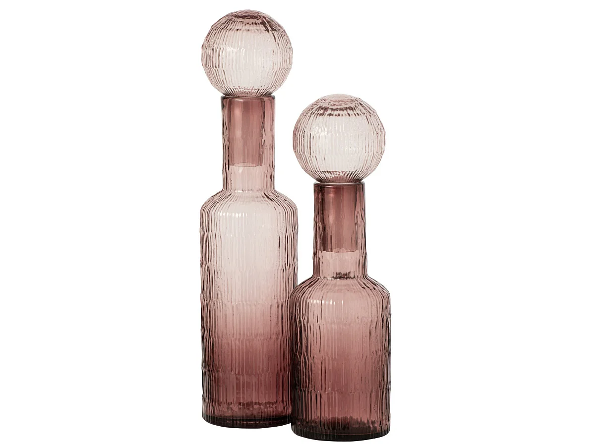 Bouteille Déco Striée en Verre "Kyoto" 54cm Bordeaux