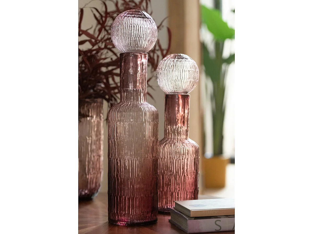 Bouteille Déco Striée en Verre "Kyoto" 54cm Bordeaux