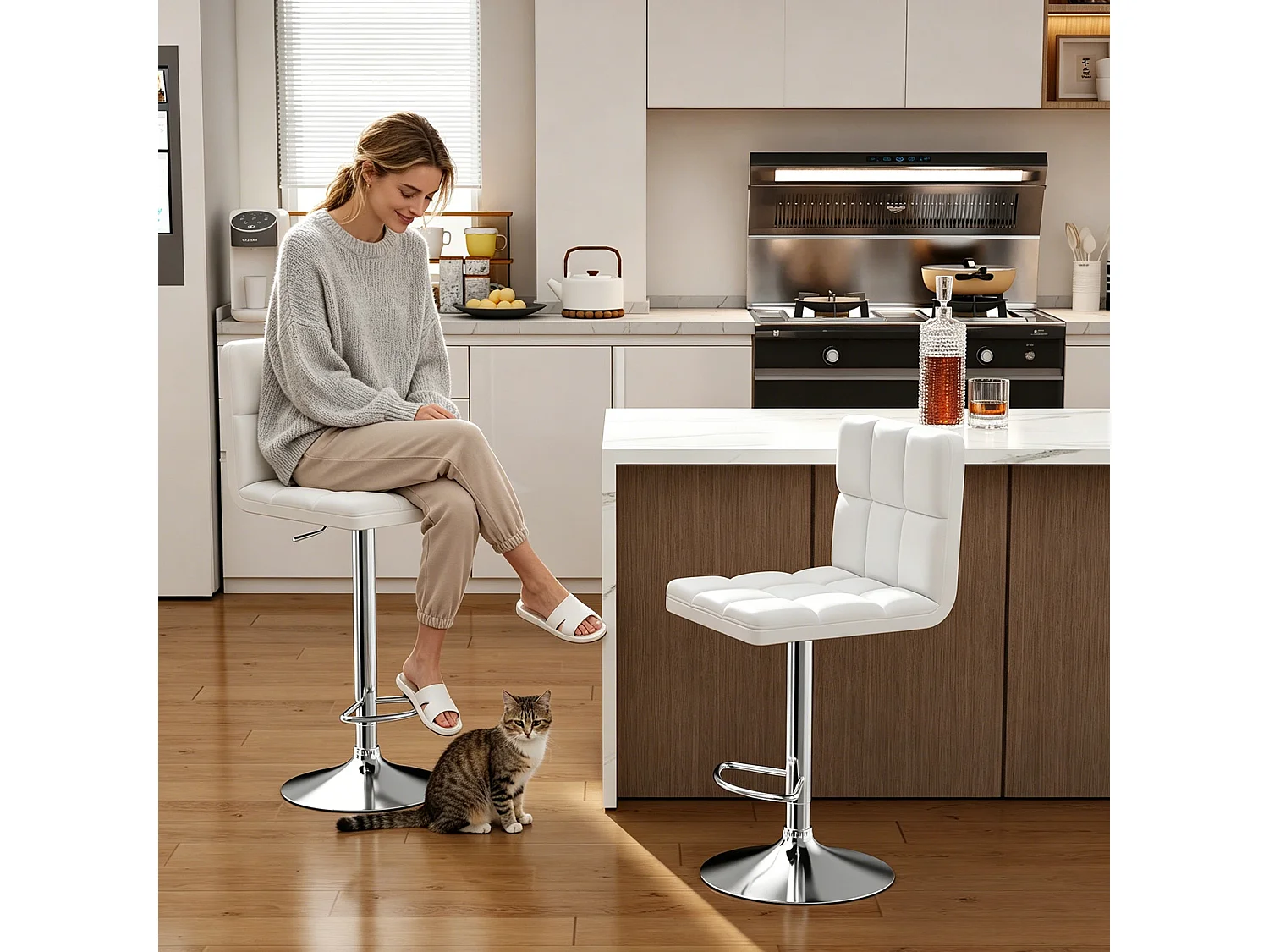 Lot de 2 tabourets de bar — pivotants à 360°, rembourrés, à hauteur réglable