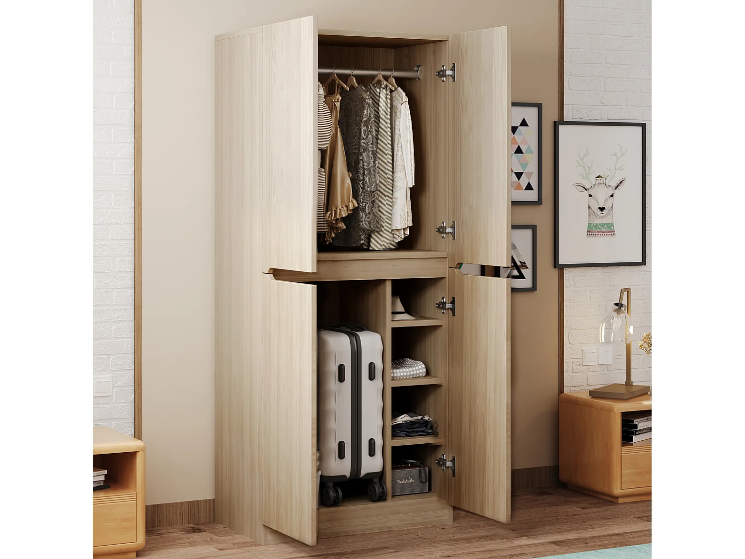 Armoire 70 × 40 × 170 cm, design à double porte avec petit compartiment de rangement, couleur bois