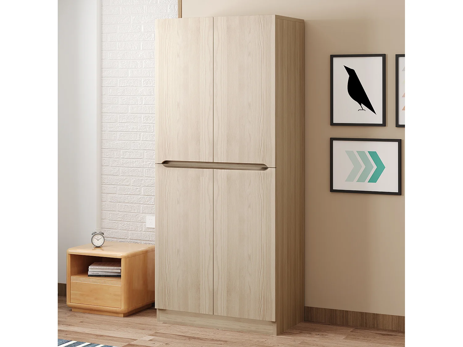 Armoire 70 × 40 × 170 cm, design à double porte avec petit compartiment de rangement, couleur bois