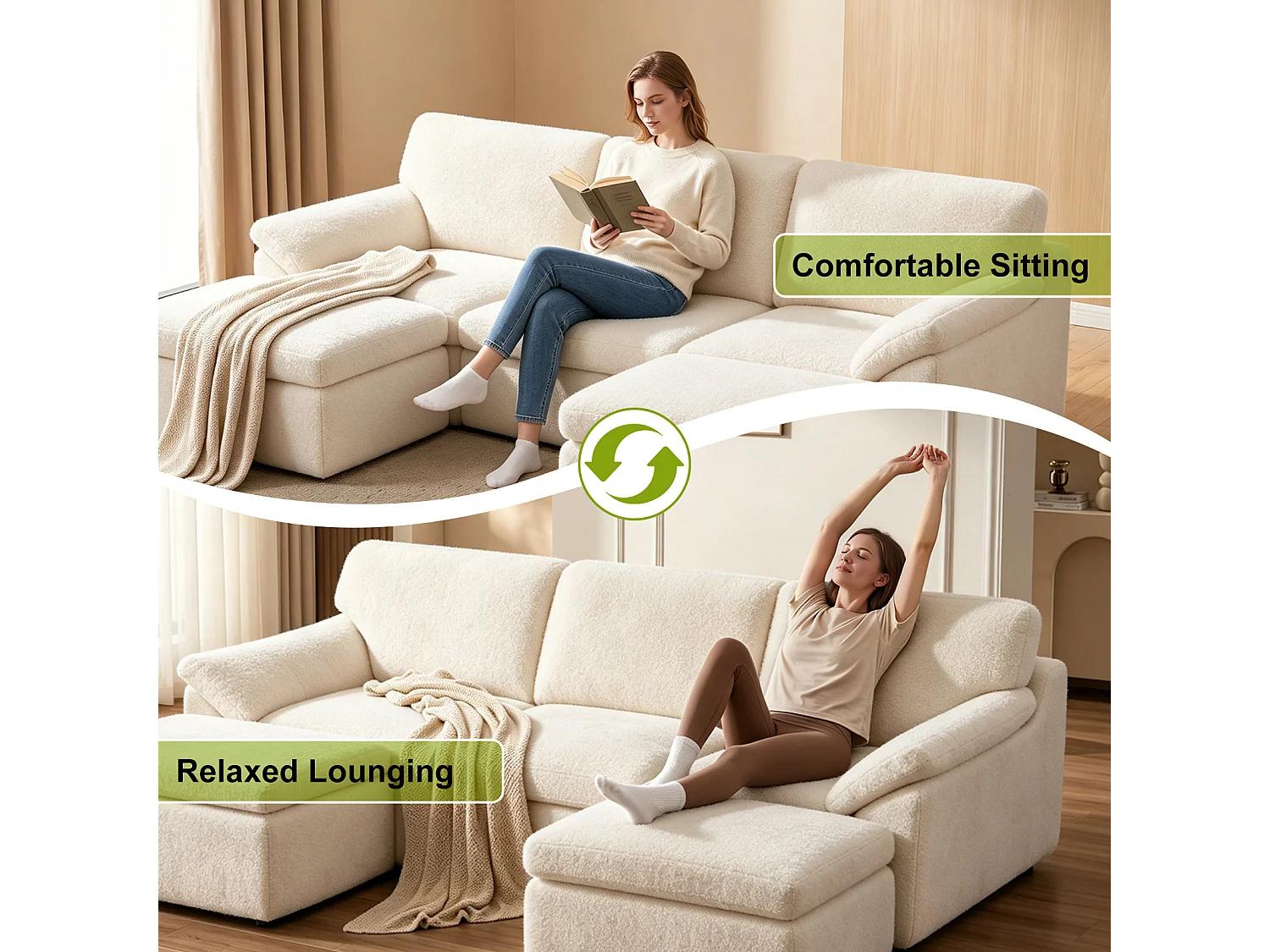 Rattantree Canapé modulaire « Cloud » en forme de U à 5 places, canapé d'angle confortable sans armature, combinaisons flexibles, aucun montage requis