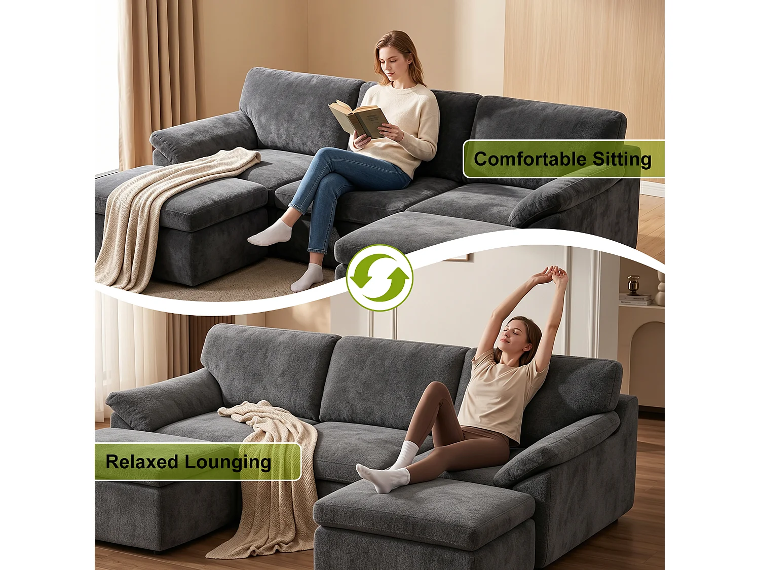 Rattantree Canapé modulaire « Cloud » en forme de U à 5 places, canapé d'angle confortable sans armature, combinaisons flexibles, aucun montage requis