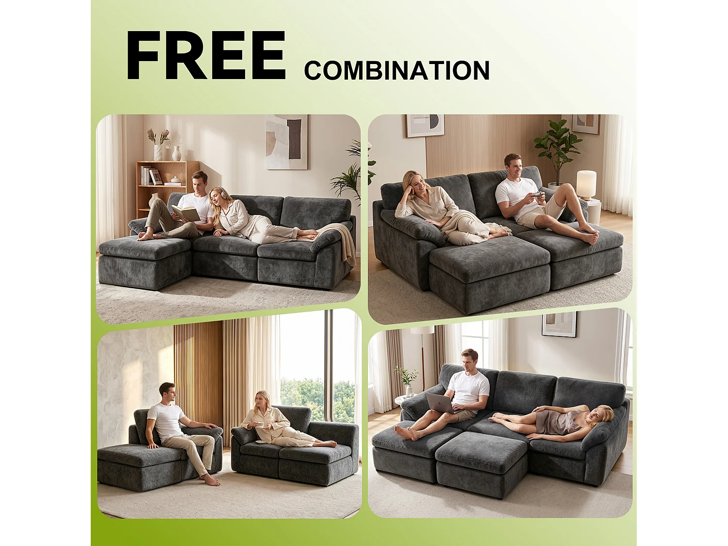 Rattantree Canapé modulaire « Cloud » en forme de U à 5 places, canapé d'angle confortable sans armature, combinaisons flexibles, aucun montage requis