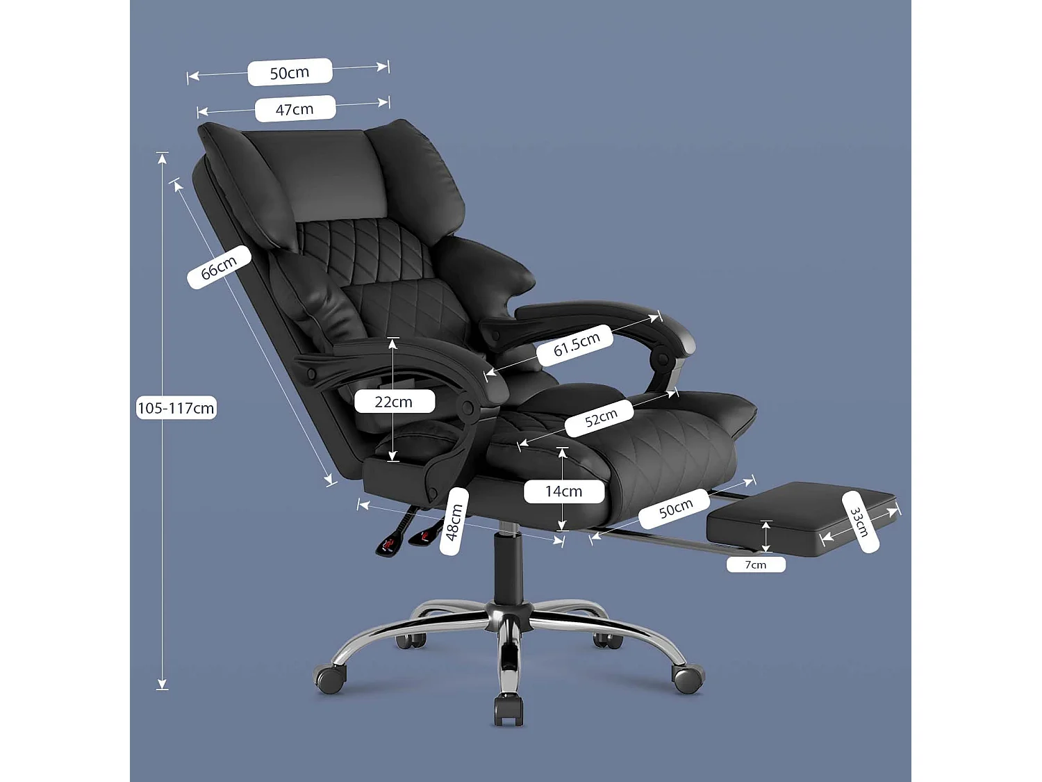 Rattantree Fauteuil de Bureau Ergonomique avec Repose-Pieds, Chaise de Bureau Inclinable en Cuir PU, Soutien Lombaire, Hauteur Réglable, Dossier Haut