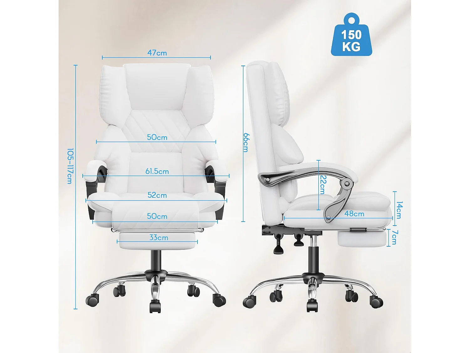 Rattantree Fauteuil de Bureau Ergonomique avec Repose-Pieds, Chaise de Bureau Inclinable en Cuir PU, Soutien Lombaire, Hauteur Réglable, Dossier Haut