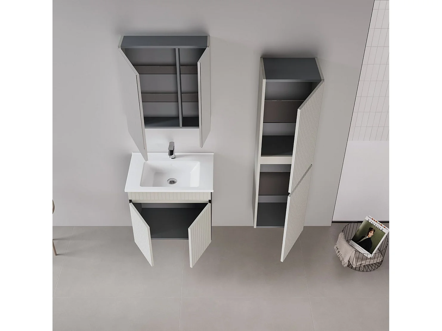 Ensemble Meuble Vasque avec Miroir (2 Pièces) "Tivoli 65" - 65 x 45 x 57 cm - Matte Cashmere