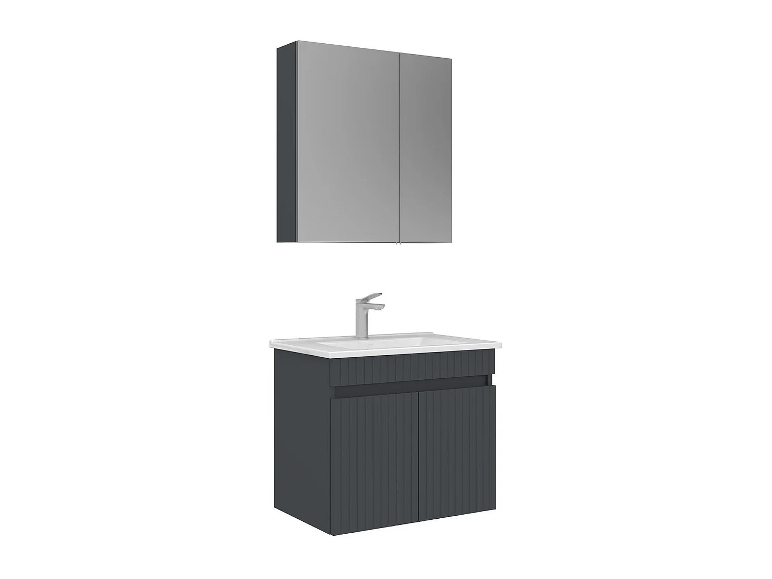 Ensemble Meuble Vasque avec Miroir (2 Pièces) "Tivoli 65" - 65 x 45 x 57 cm - Matte Anthracite