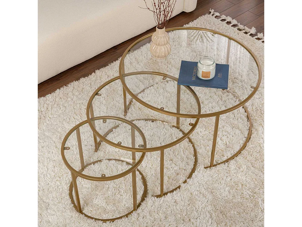 Juego de mesas de centro en vidrio templado Aurum Tris - Oro