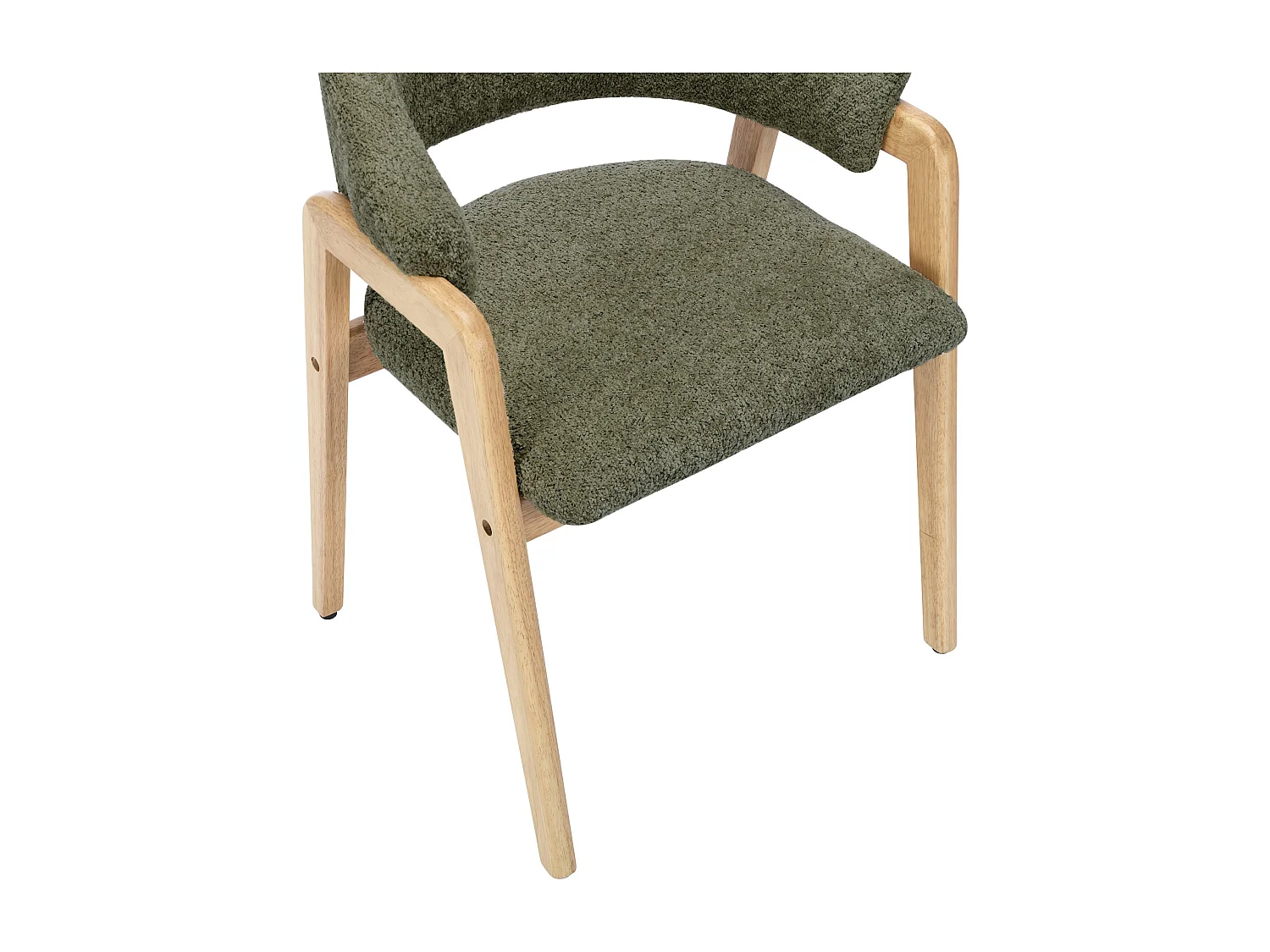 Lot de 6 chaises avec accoudoirs en tissu bouclette et bois d'hévéa - Vert et naturel - SOLUNA