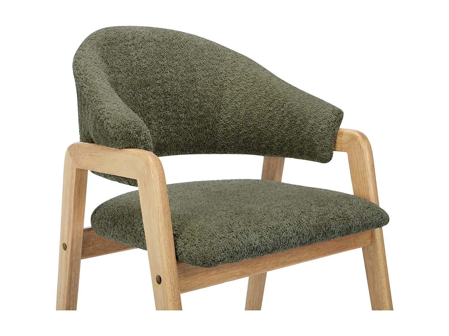 Lot de 6 chaises avec accoudoirs en tissu bouclette et bois d'hévéa - Vert et naturel - SOLUNA