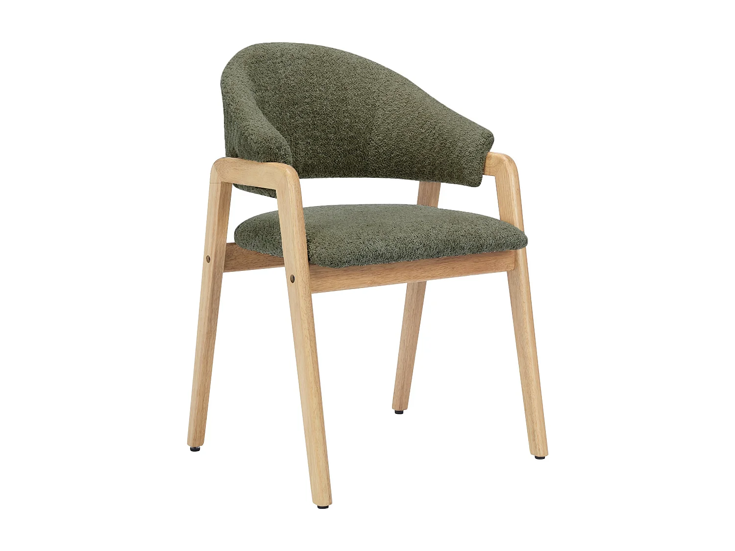 Lot de 6 chaises avec accoudoirs en tissu bouclette et bois d'hévéa - Vert et naturel - SOLUNA