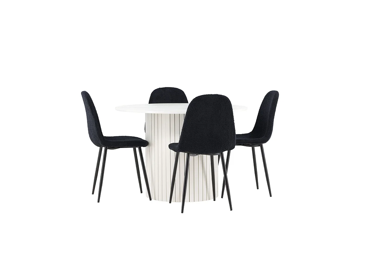 Ensemble Table à Manger & 4 Chaises "Haron & Polar" 110cm Blanc & Noir