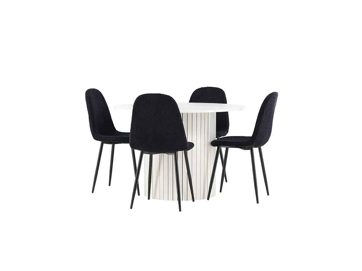 Ensemble Table à Manger & 4 Chaises "Haron & Polar" 110cm Blanc & Noir