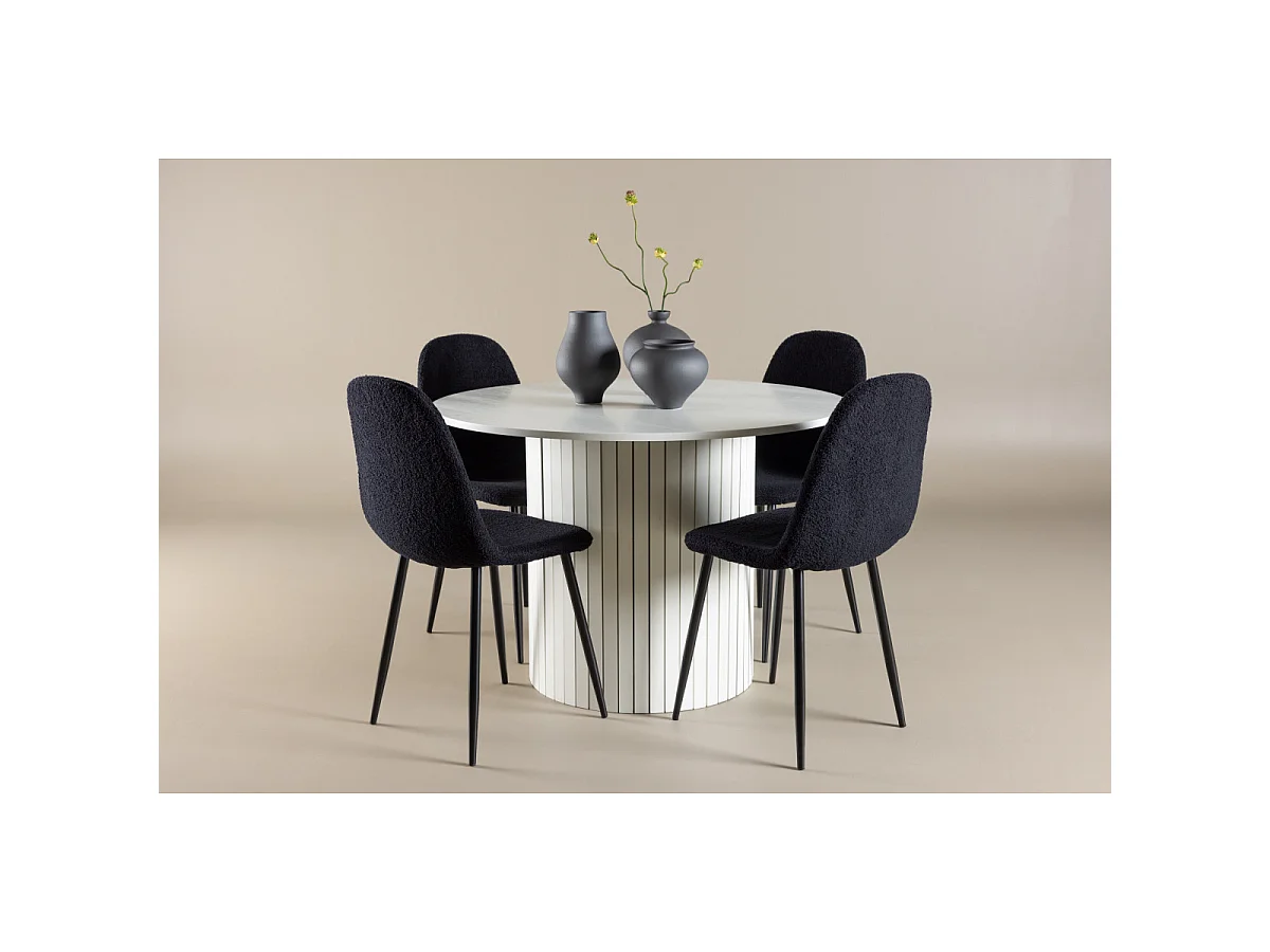 Ensemble Table à Manger & 4 Chaises "Haron & Polar" 110cm Blanc & Noir