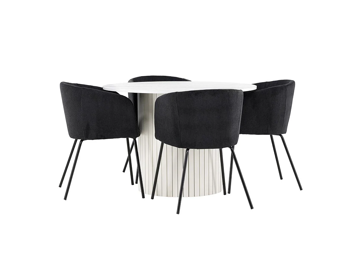 Ensemble Table à Manger & 4 Chaises "Haron & Berit" 110cm Blanc & Noir
