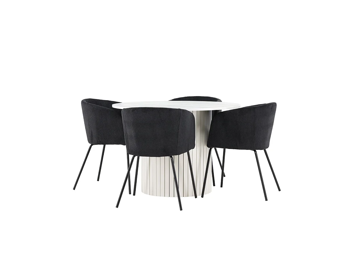 Ensemble Table à Manger & 4 Chaises "Haron & Berit" 110cm Blanc & Noir