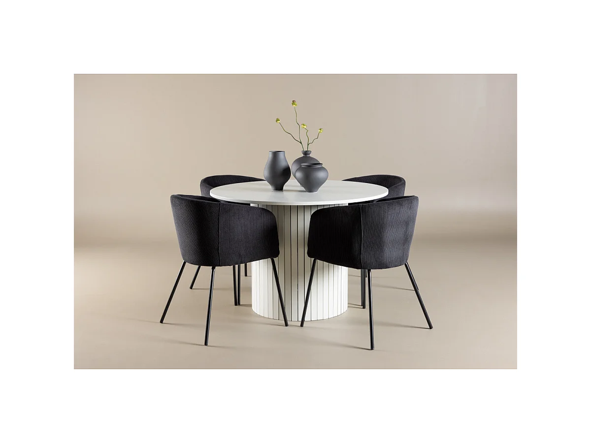 Ensemble Table à Manger & 4 Chaises "Haron & Berit" 110cm Blanc & Noir