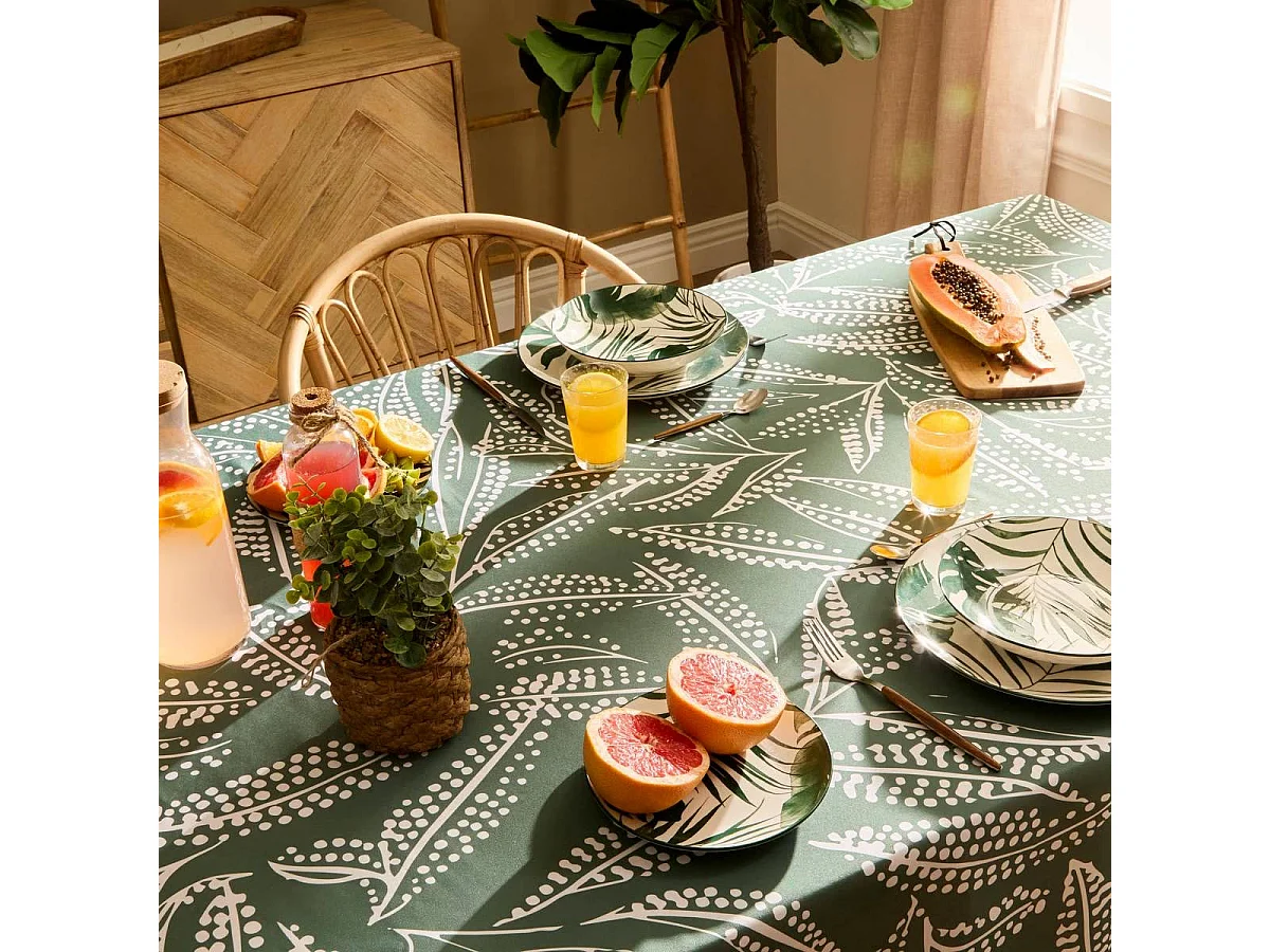 Nappe Antitache Imprimée "Tropical" 140x240cm Vert Olive
