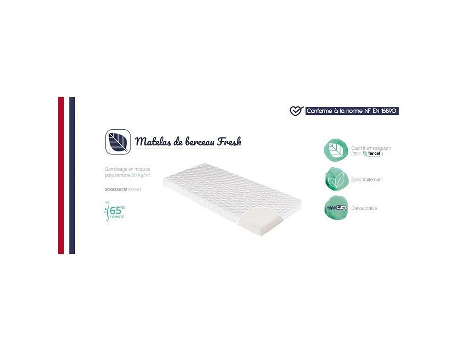 Matelas berceau bébé déhoussable FRESH 50x83 cm